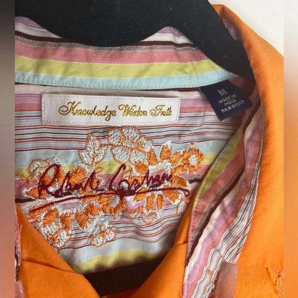 Robert Graham Orange Button Up Shirt Paisley Cuffs Embroidered Women’s Size M - Picture 4 of 12